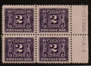 Canada J2 Mint hinged Plate Block