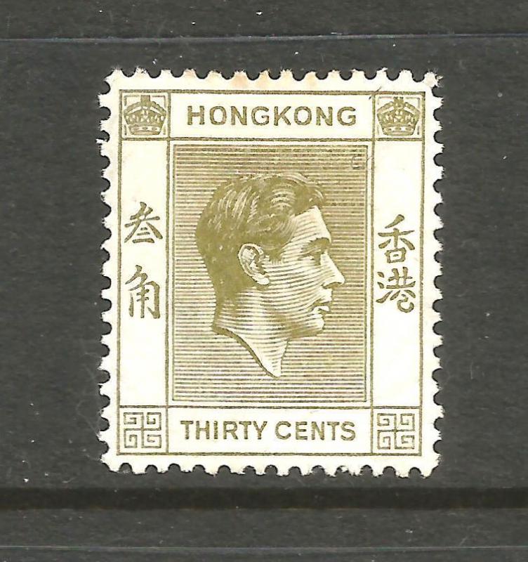 HONG KONG 1938-52 30c YELLOW/OLIVE KGVI MH  SG 151