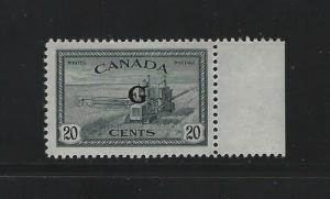 CANADA - #O23 - 20c COMBINE G OVERPRINT MARGIN SINGLE (1950)MNH KGVI PEACE ISSUE