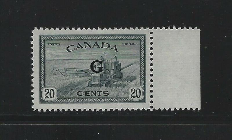 CANADA - #O23 - 20c COMBINE G OVERPRINT MARGIN SINGLE (1950)MNH KGVI PEACE ISSUE