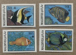 Maldive Islands 1986 WWF Fish (subset of 4), MNH.  Scott 1185-87, 1189, CV $8.00