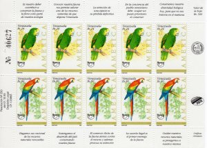 Venezuela 1993 Sc#1504 PARROTS-BIRDS-AMERICA-UPAEP Mini-Sheetlet (10)  MNH