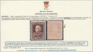 Italy Eritrea n.137 - MNH**  cat. 480$  with certificate