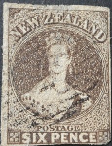 New Zealand 1864 Six Pence Chalon SG 42 used