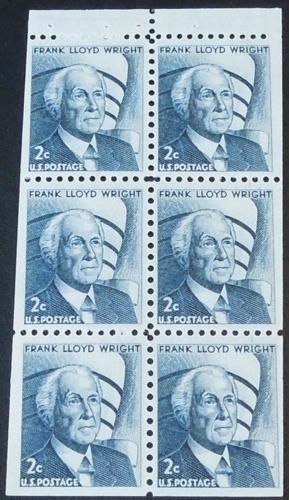 1966 2c booklet Frank Lloyd Wright Scott 1280C pane Mint NH