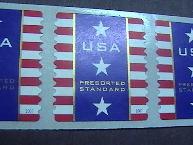 U.S.# 4158-MINT/NH-PLATE # COIL STRIP OF 5(V#111)---USA-STARS AND STRIPES --2007