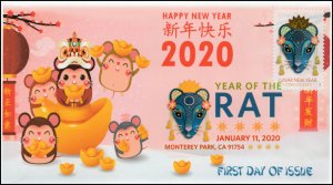 20-006, 2020, SC 5428, Year of the Rat, Digital Color Postmark, First Day Cover,