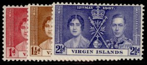 BRITISH VIRGIN ISLANDS GVI SG107-109, 1937 CORONATION set, M MINT.