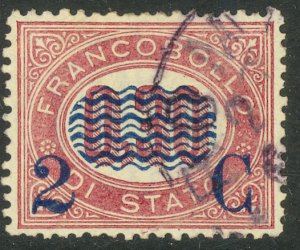 ITALY 1877 2c on 30c Postal Surcharge on Official Stamps Issue Sc 40 VFU