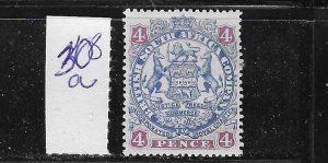 RHODESIA SCOTT #30A 1896 COAT OF ARMS- 4P (ULTRA/RED LILAC) DIE II- MINT HINGED