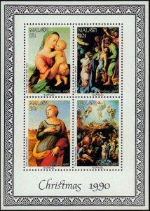 Malawi #577a, Complete Set, S/S Only, 1990, Christmas, Art, Never Hinged