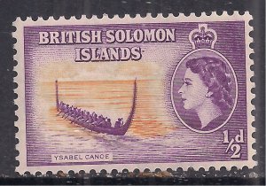 British Solomon Islands 1956 - 63 QE2 1/2d Ysabel Canoe MM SG 82 ( H451 )