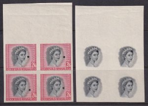 Rhodesia & Nyasaland, Scott 152 (SG 12), Imperf Plate Proof Blocks of Four