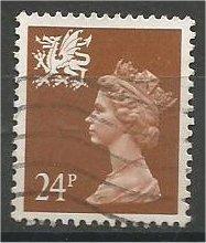 GREAT BRITAIN, WALES Machins, 1991, used 24p brown, Scott WMMH45