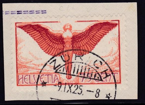 Switzerland 1924 75cent orange Allegorical Figure of Flight XF/Used on Piece