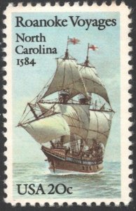 SC#2093 20¢ Roanoke Voyages Single (1984) MNH