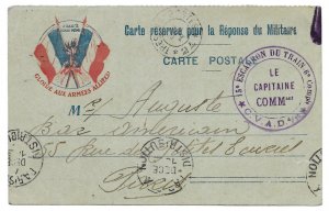 France World War 1 Soldier's Free Mail Postal Card to Paris 1914 Flags, ...