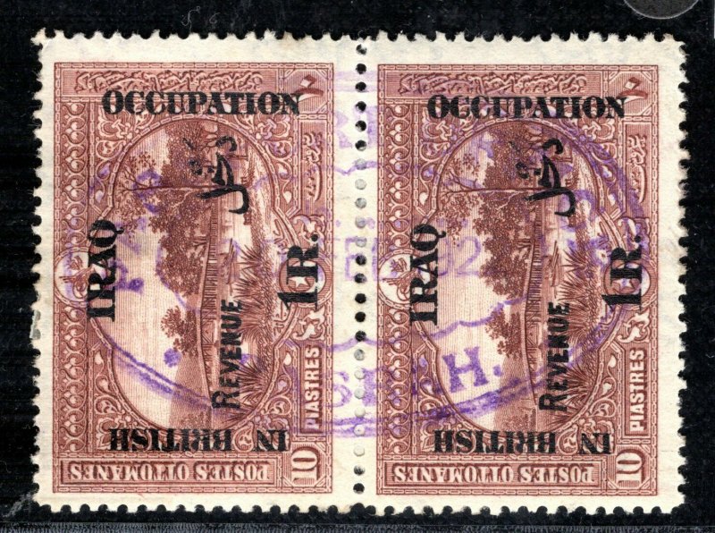 IRAQ REVENUE Pair{2} 1r British Occupation BASRAH Violet Oval Used B2WHITE12