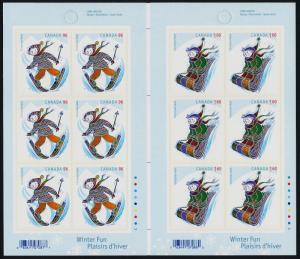 Canada 2295b gutter pane MNH Christmas, Skiing, Tobogganing