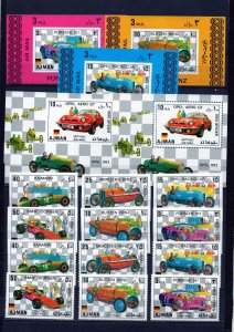 AJMAN 1971 OLD GERMAN RACING CARS 2 SET OF 6 STAMPS & 5 S/S PERF. & IMPERF. MNH