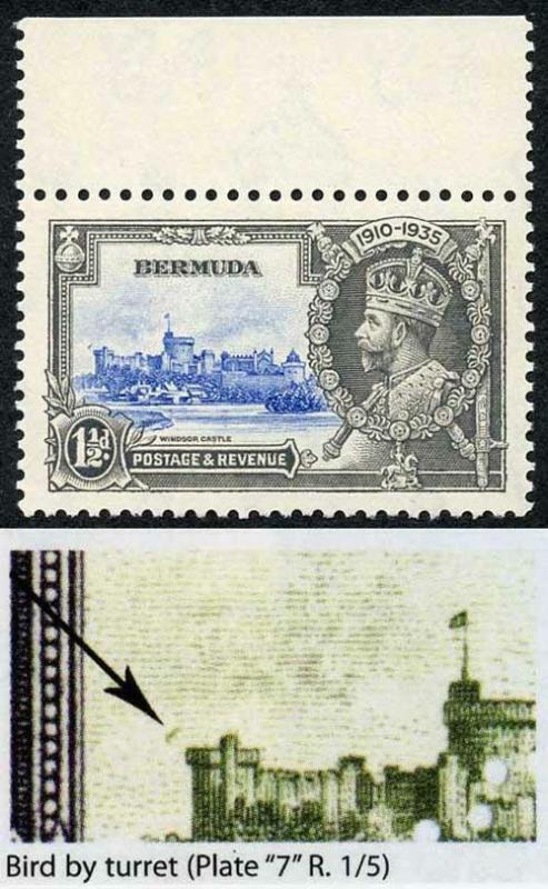 Bermuda 1935 Silver Jubilee 1 1/2d Variety Bird by Turret SG95m U/M