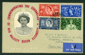 1953 Coronation First day cover to Jamaica, 3rd June 1953. In good condition