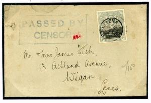 DBW197b 1918 ST. HELENA WW1 Passed By Censor With Initials/Wigan