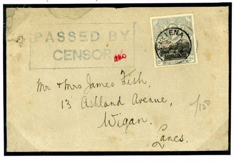 DBW197b 1918 ST. HELENA WW1 Passed By Censor With Initials/Wigan