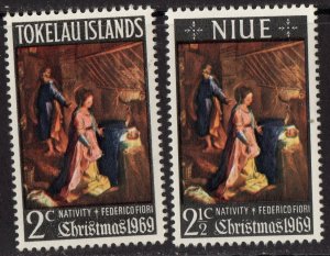 Thematic stamps TOKELAU & NIUE 1969 XMAS 2 stamps mint