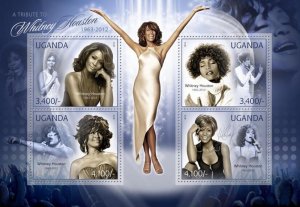 UGANDA - 2012 - Whitney Houston - Perf 4v Sheet - Mint Never Hinged