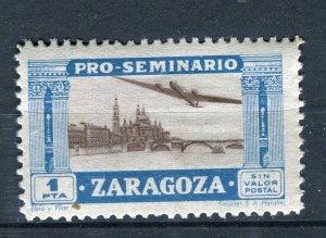 SPAIN; 1940s early Zaragoza local charity stamp Mint hinged value