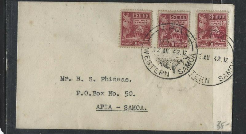 SAMOA COVER  (P1005B) 1942 HUT 1DX3 ON LOCAL COVER TO APIA