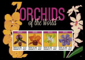 Union Island 2014 - Flowers Orchids - Sheet of 4 IMPERF Stamps - MNH