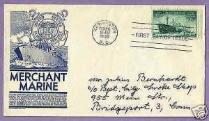 939  MERCHANT MARINE 3c, 1946 C.S. ANDERSON FIRST DAY COVER...