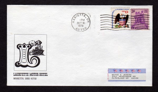 OH Lafayette Motor Hotel Marietta Ohio Stamp cover 1979 Advertising Ad