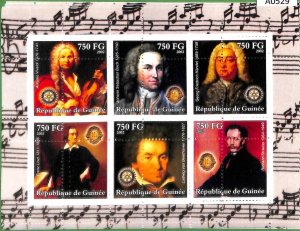 A0529 - GUINEE Guinea - ERROR MISSPERF SHEET - 2002  Music BACH Vivaldi LISTZ