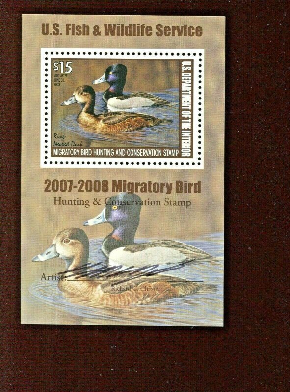 RW74b Federal Duck Stamp Artist Signed On Line Souvenir Sheet MNH CV $140.00