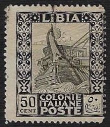 Libya #55 Used VLH; 50c Ancient Galley Leaving Tripoli - Unwtrmkd (1924)