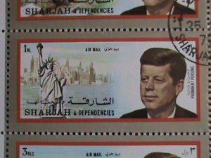 SHARJAH STAMP:1972 PRESIDENT JOHN FRANCIS KENNEDY CTO S/S SHEET VERY FINE