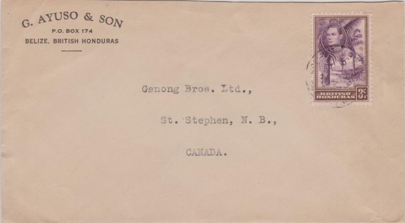 British Honduras 3c KGVI Cohune Palms 1940 Belize, British Honduras to St. St...