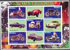 Afghanistan 2001 Road Legends Cars Motorcycles Imperf. Sheet MNH Private