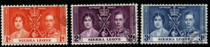 SIERRA LEONE SG185/7 1937 CORONATION FINE USED 