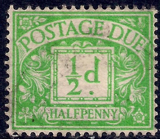 GB 1937 - 38 KGV1 1/2d Emerald Postage Due Wmk GV1R SG D27 ( J1484 )