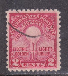 U.S. # 654, Used Thomas Edisons Light Bulb