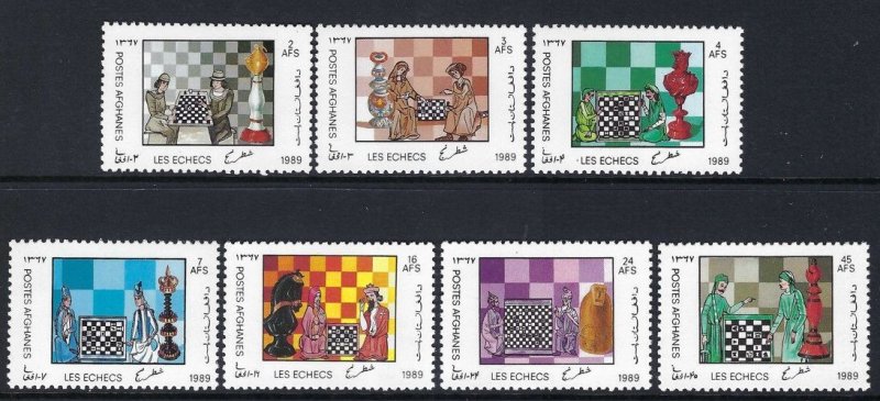 Afghanistan Sc #1330-1336: Chess, 1989 MNH. CV $7.20