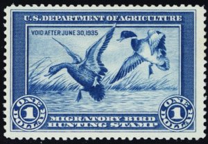 RW1, Mint VF NH $1 Duck Stamp - No Bends or Skips - * Stuart Katz