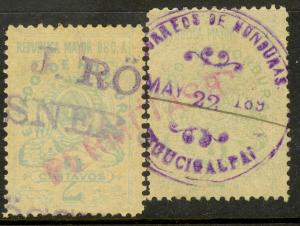 HONDURAS 1903 2c Documentary Revenue x2 showing Complete PERMITASE Control