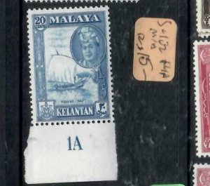 MALAYA KELANTAN (P1507B) SULTAN   20C  PLATE 1A SINGLE     SG 102   MNH 