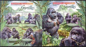 Uganda 2012 Monkeys Gorillas sheet + S/S MNH