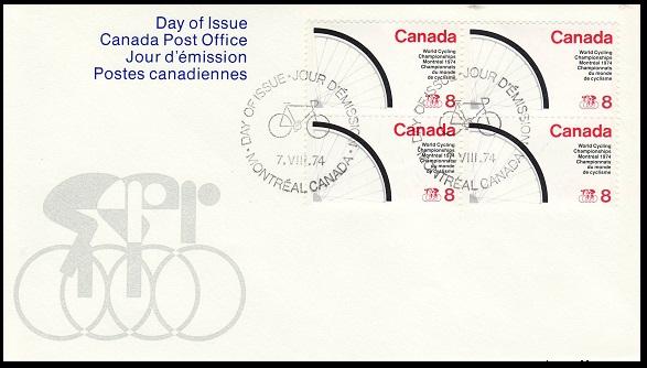 Canada Cycling B/4 1974 (Canada) U/A FDC  BIN 3240